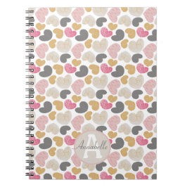 Cute Hearts Pastel Färg Monogram Namn Anteckningsbok