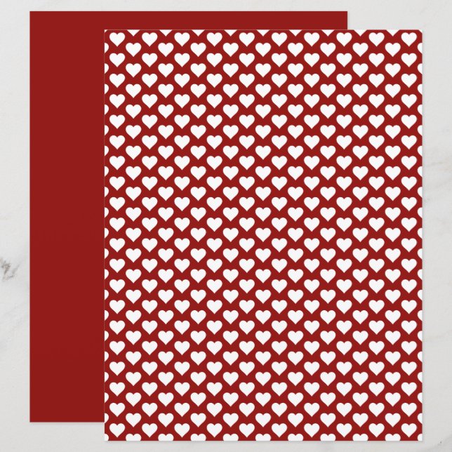 Cute Hearts Scarlet Red Scrapbook Papper (Fram/baksida)