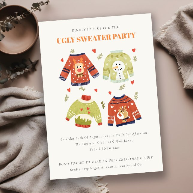 Cute Hearts Ugly Sweater jul Party Inbjudan (Skapare uppladdad)