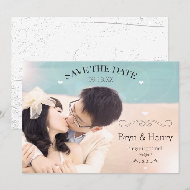 Cute Hearts Vågigt Curvy Swirls Photo Save Date Inbjudningar (Fram/baksida)