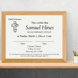 Cute Hearts Wood Cross Baby Dedication Certificate Brevhuvud