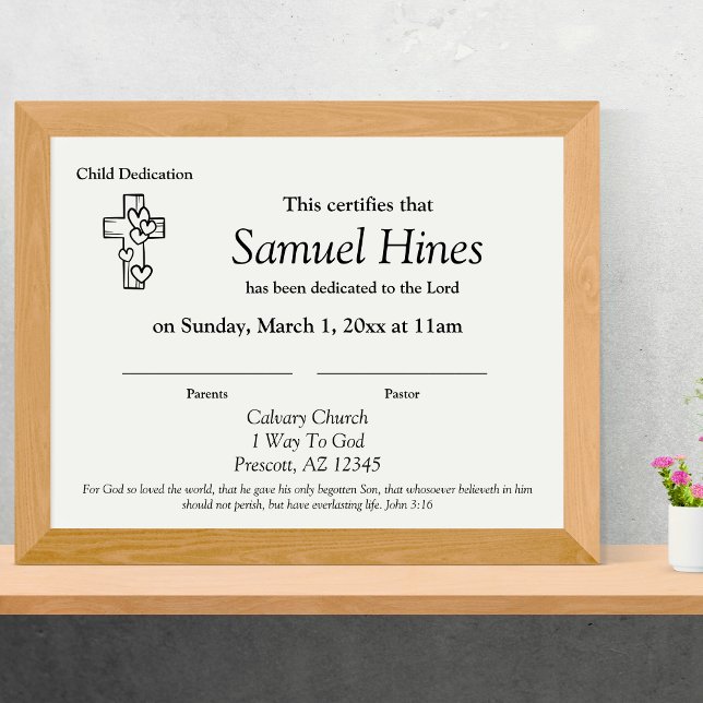 Cute Hearts Wood Cross Baby Dedication Certificate Brevhuvud (Cute Hearts Wood Cross Baby Dedication Certificate)