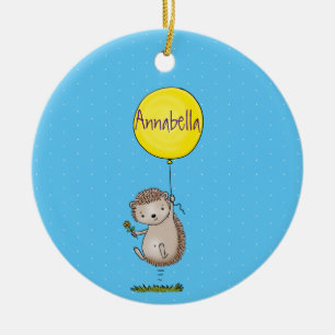 Cute hedgehog and balloon tecknad mönster julgransprydnad keramik