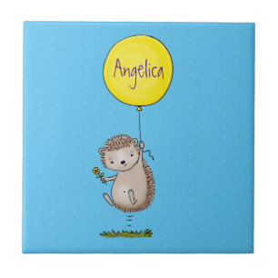 Cute hedgehog and balloon tecknad mönster kakelplatta