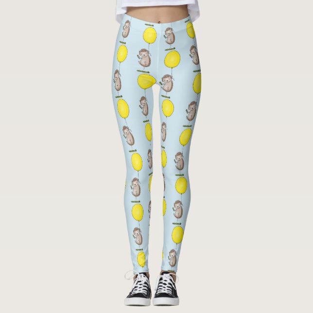 Cute hedgehog and balloon tecknad mönster leggings (Framsida)