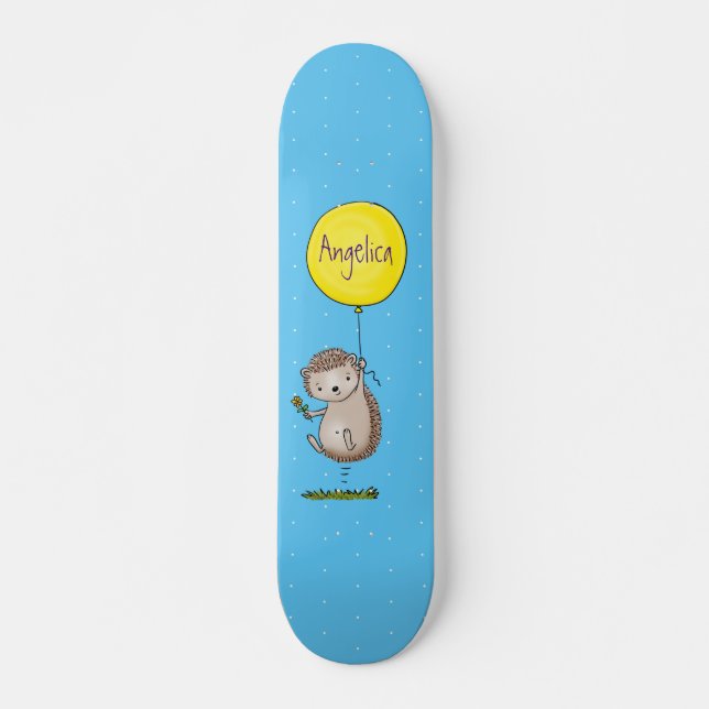 Cute hedgehog and balloon tecknad mönster mini skateboard bräda 18,5 cm (Framsida)