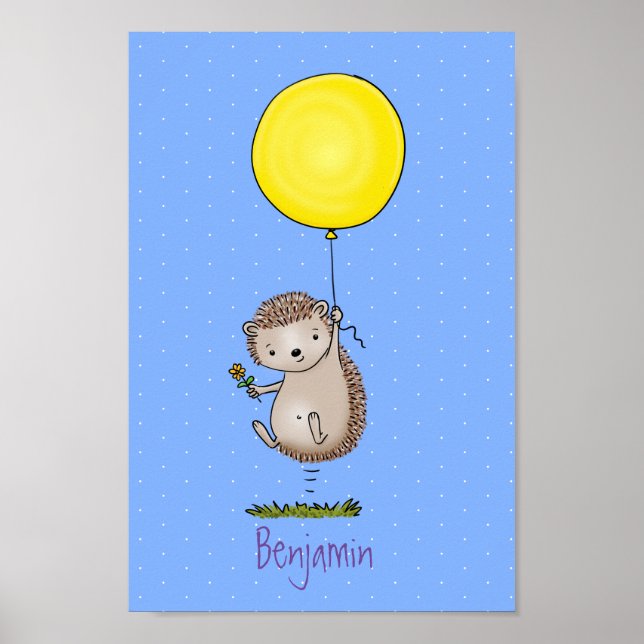 Cute hedgehog and balloon tecknad mönster poster (Framsidan)