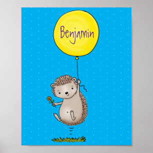 Cute hedgehog and balloon tecknad mönster poster