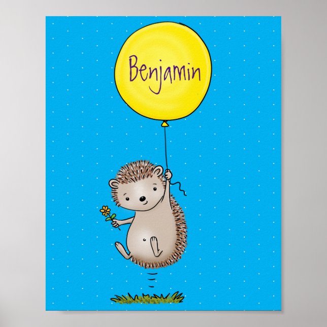 Cute hedgehog and balloon tecknad mönster poster (Framsidan)