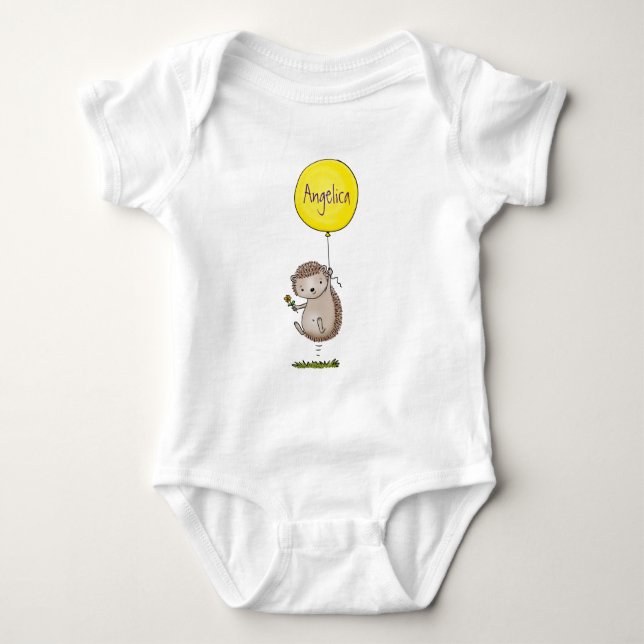 Cute hedgehog and balloon tecknad mönster t shirt (Framsida)