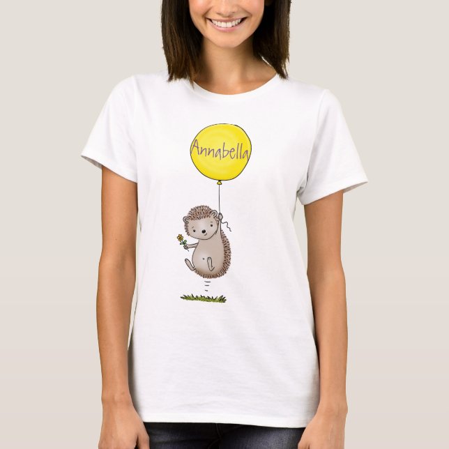Cute hedgehog and balloon tecknad mönster t shirt (Framsida)