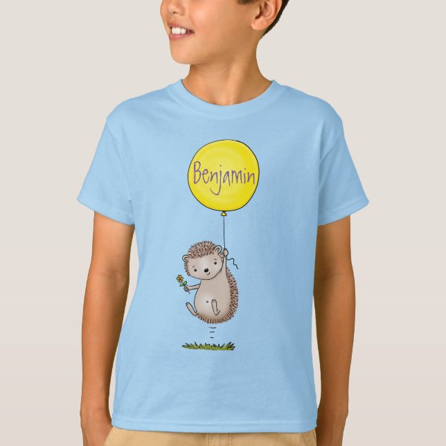 Cute hedgehog and balloon tecknad mönster t shirt (Framsida)