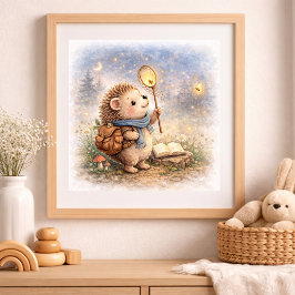 Cute Hedgehog And Firefly Square Kids Nursery Poster