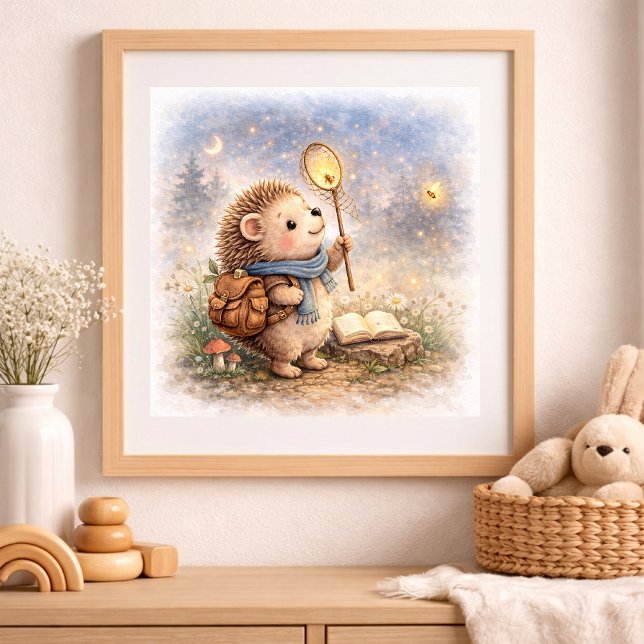 Cute Hedgehog And Firefly Square Kids Nursery Poster (Skapare uppladdad)