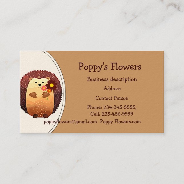 Cute Hedgehog Animal Flower Florist Plants Visitkort (Framsida)