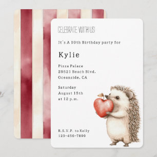 Cute Hedgehog Animal Heart Birthday Inbjudningar