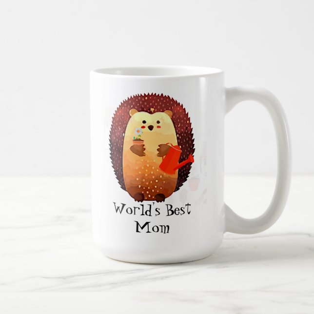 Cute Hedgehog Animal World's Best Mamma Mor Kaffemugg (Höger)