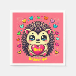 Cute Hedgehog Anpassade Birthday Girl Pappersservett