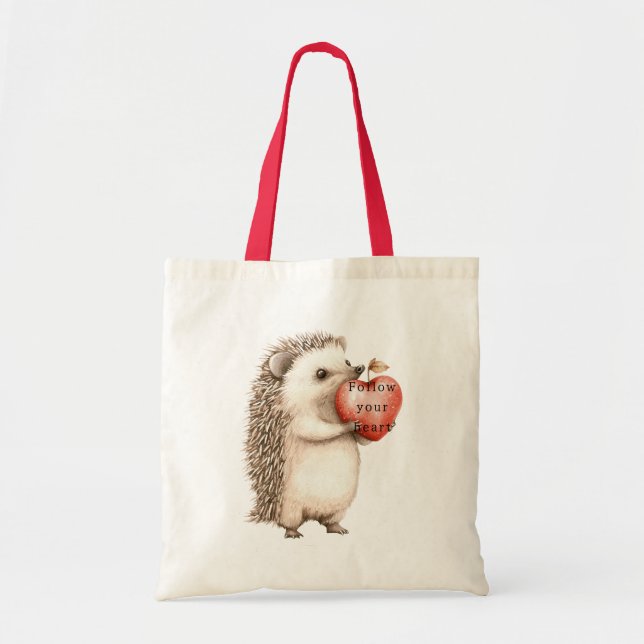 Cute Hedgehog Apple Heart Tygkasse (Framsidan)
