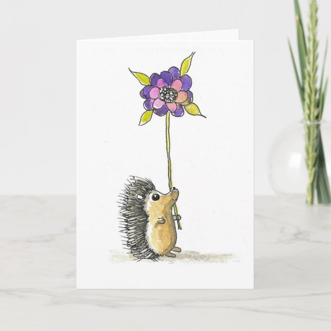 Cute Hedgehog Art, Bläck och Watercolor Print Kort (Framsida)
