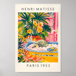 Cute Hedgehog Art Print, Maximalist Decor, Matisse Poster