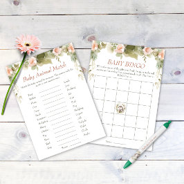 Cute Hedgehog Baby Shower Bingo and Animal Match Inbjudningar