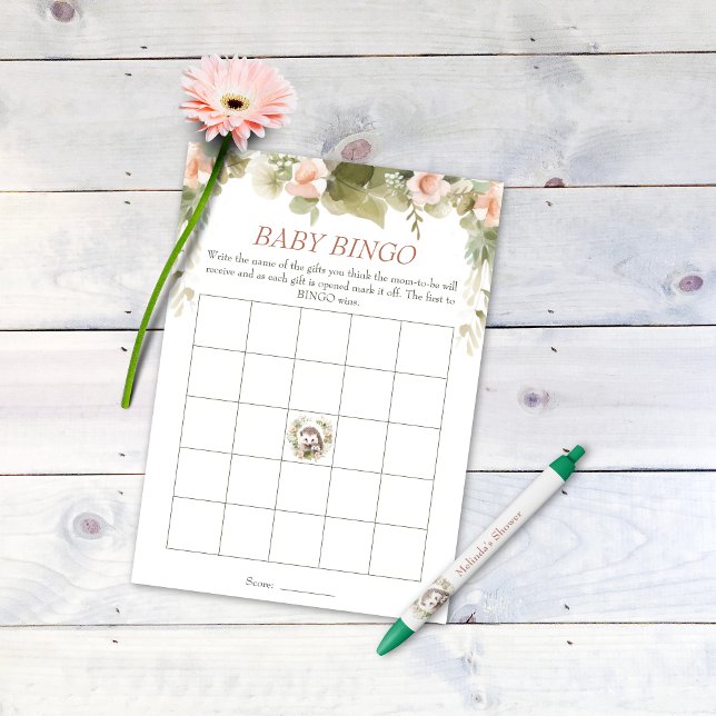 Cute Hedgehog Baby Shower Bingo Inbjudningar (Hedgehog Baby Shower Bingo Activity)