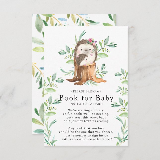 Cute Hedgehog Baby Shower Bok för Baby Card Tilläggskort (Fram/baksida)