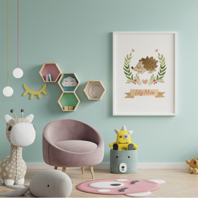 Cute Hedgehog Barn Nursery Wall Art Décor Poster (
)