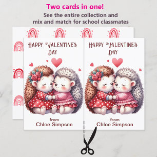 Cute Hedgehog Barn Valentine Classroom Card Vykort