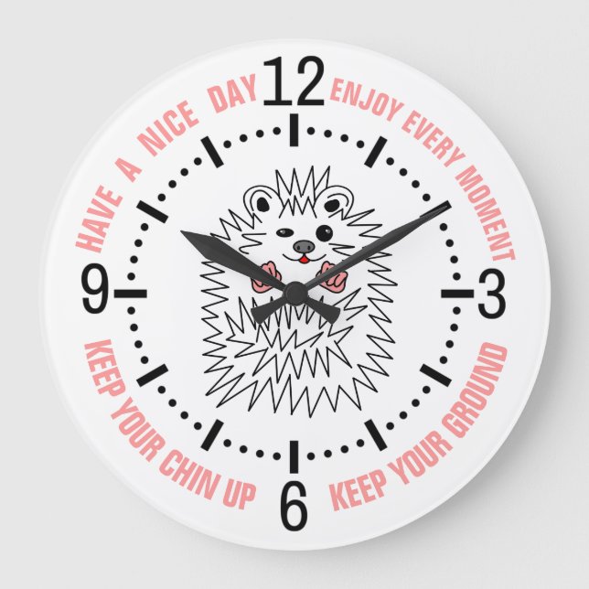 Cute Hedgehog. Behålla upp ditt chin! inspirerande Stor Klocka (Framsida)