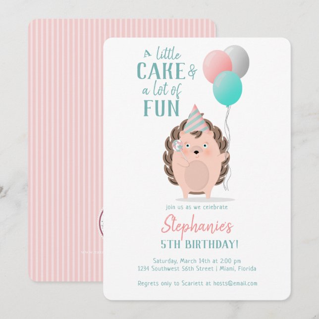 Cute Hedgehog Birthday Inbjudningar (Fram/baksida)