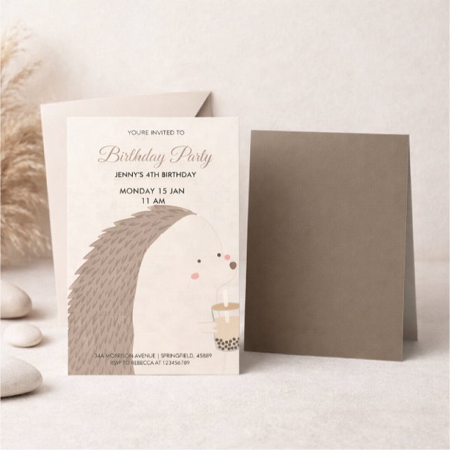 Cute Hedgehog Birthday Invitation OSA Kort (Skapare uppladdad)