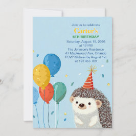 Cute Hedgehog Birthday Party Invitation Inbjudningar
