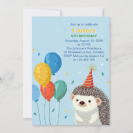 Cute Hedgehog Birthday Party Invitation Inbjudningar