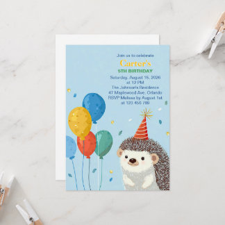 Cute Hedgehog Birthday Party Invitation Inbjudningar