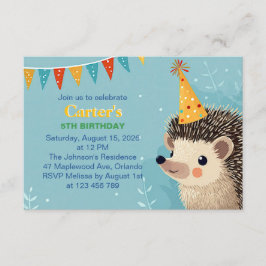 Cute Hedgehog Birthday Party Invitation Tilläggskort