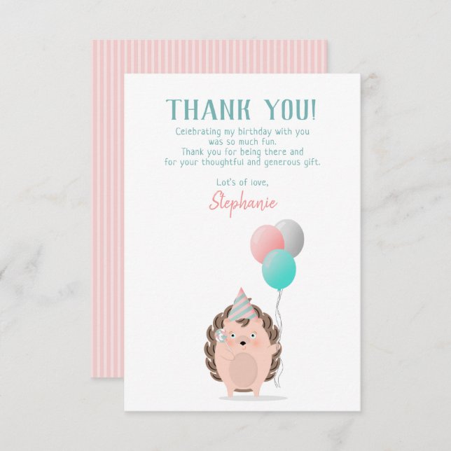 Cute Hedgehog Birthday Tack Inbjudningar (Fram/baksida)