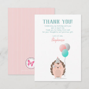 Cute Hedgehog Birthday Tack Inbjudningar