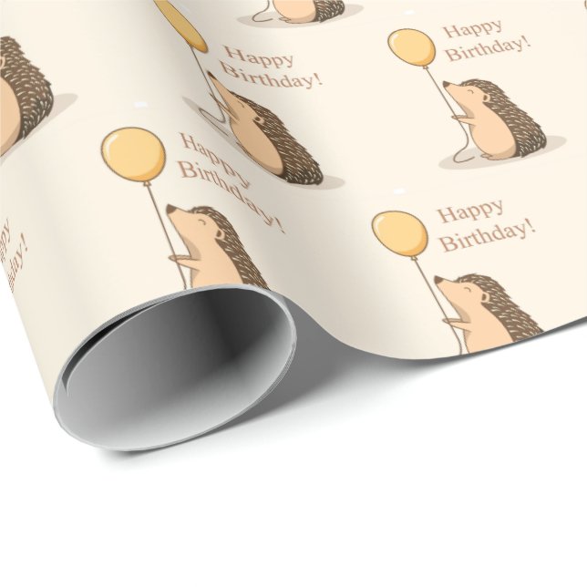 Cute Hedgehog Birthday Wrapping Papper Porcupine Presentpapper (Rullad Hörn)