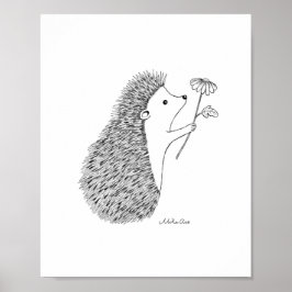 Cute Hedgehog Bläck Teckning Poster Woodland Anima