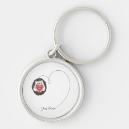 Cute Hedgehog Black White Heart Rund Silverfärgad Nyckelring