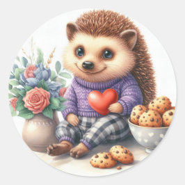 Cute Hedgehog Blommigt Cookies Valentine Runt Klistermärke