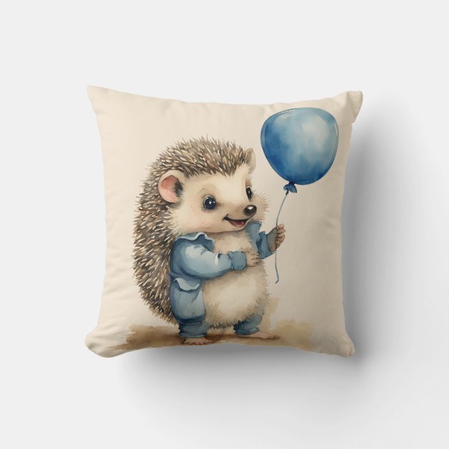 Cute Hedgehog Blue Balloon Boys Kudde (Framsida)