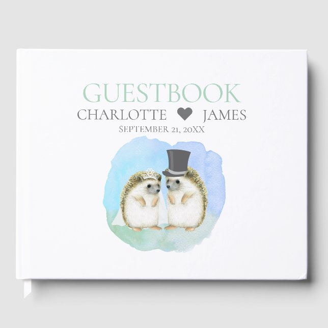 Cute Hedgehog Bride Groom Couple Bröllop Gästböcker (Framsida)