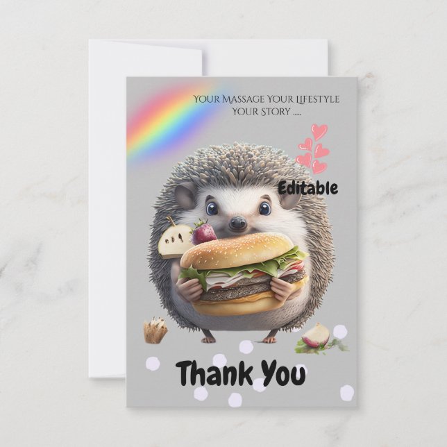 Cute Hedgehog Burger Tack Kort (Framsida)