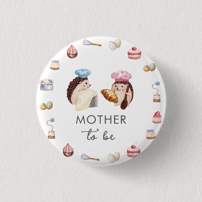 Cute Hedgehog Chef Baker Mother To Be Baby Shower  Knapp (Framsida)