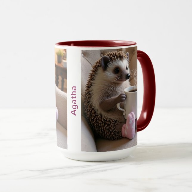 Cute Hedgehog Coffee Fluffy Socks Editable Mugg (Framsida höger)