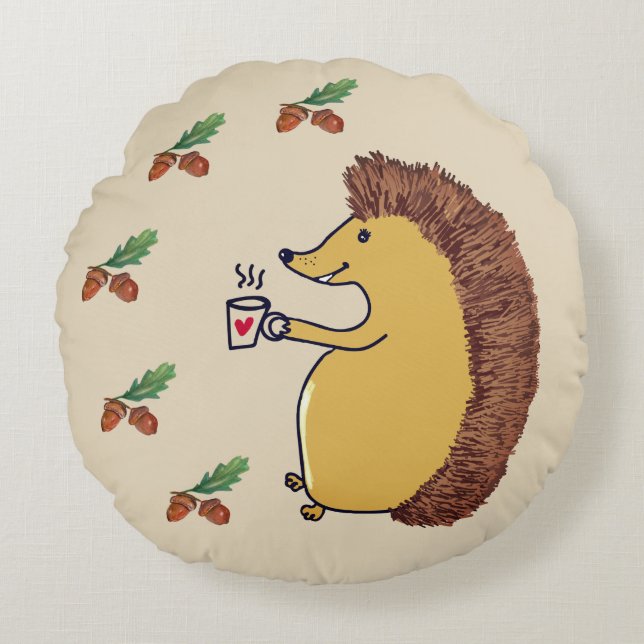 Cute hedgehog cushion rund kudde (Framsidan)