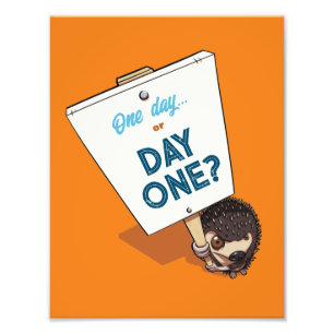 Cute Hedgehog en dag eller dag ett? Motiverande Fototryck